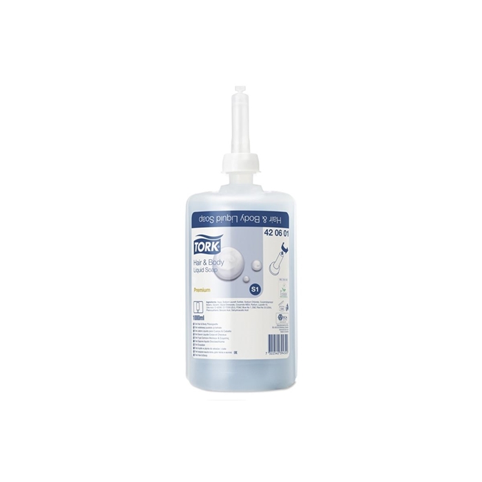 Tork Hair&Body Sıvı Sabun Premium 1 Litre x 6 Adet - Saç ve Vücut Şampuanı resmi