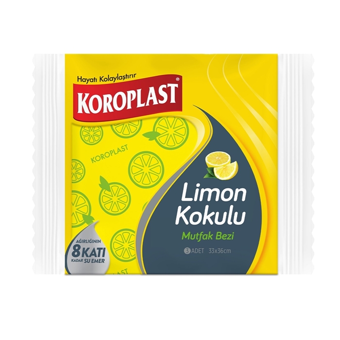 Koroplast Limon Kokulu Mutfak Bezi 3'Lü 12 Paket resmi
