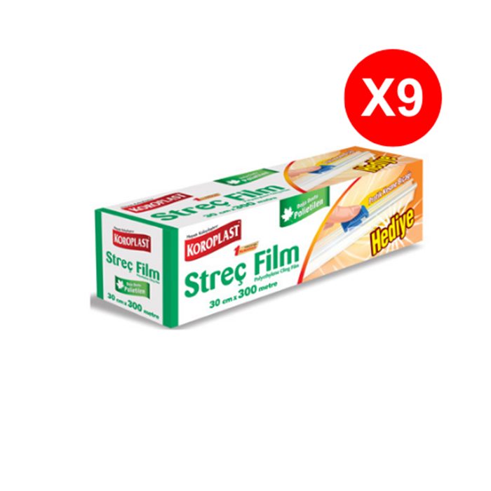 Koroplast Streç Film 30cmx300 mt ( Pratik Kesme Bıçağı Hediyeli Paket )*9 Adet resmi