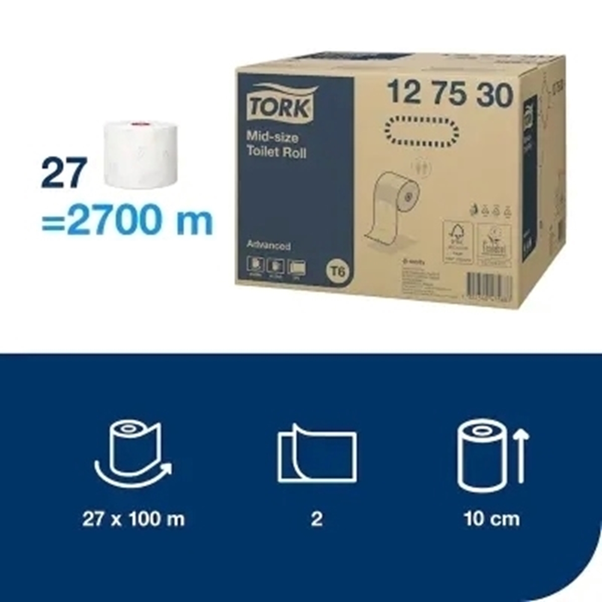 Tork Çift Rulo Tuvalet Kağıdı Advanced 100 Metre 27 Rulo resmi