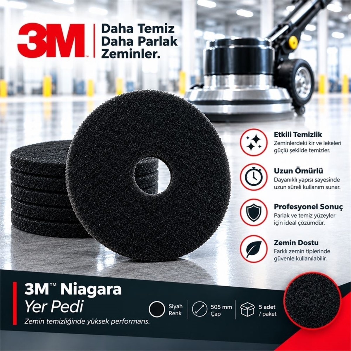 3M™ Niagara Yer Pedi Siyah 51 cm 5adet/koli resmi