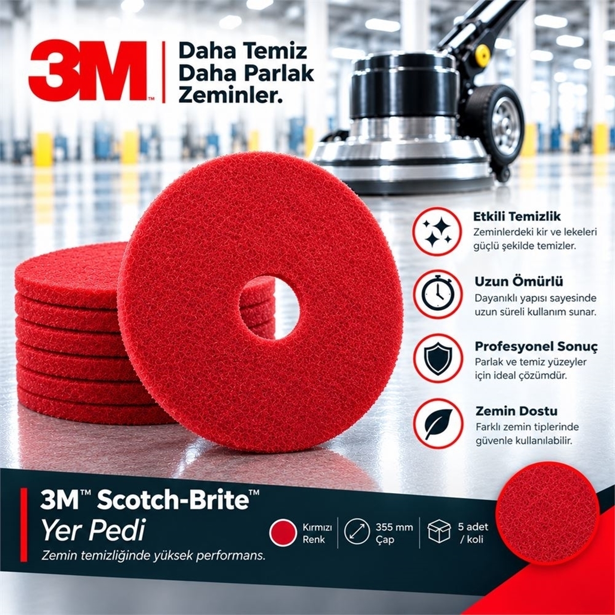 3M™ Scotch-Brite™ Yer Pedi Kırmızı 35 cm 5adet/koli resmi