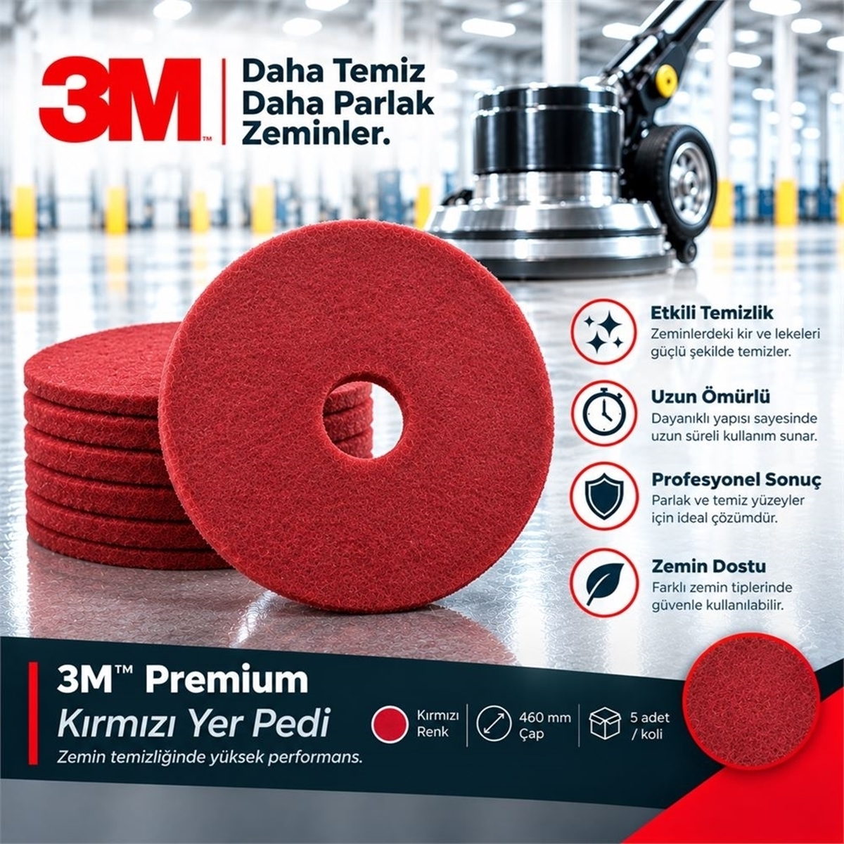 3M™ Scotch-Brite™ Yer Pedi Kırmızı 43 cm 5adet/koli resmi