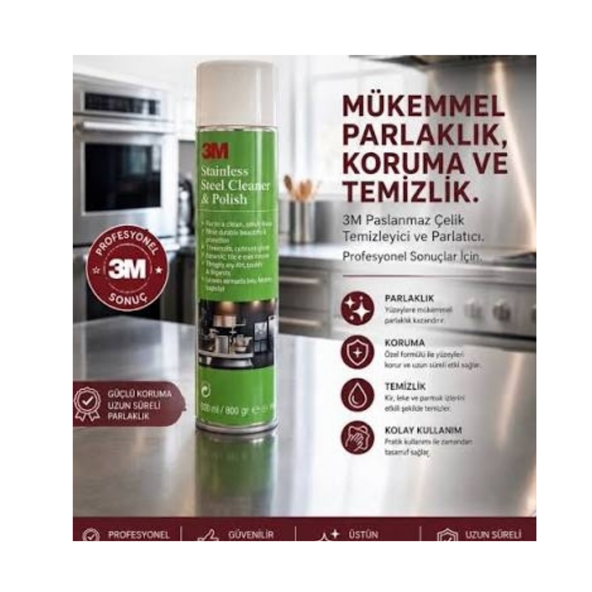 3M™ Paslanmaz Çelik Temizleyici ve Cila  600ml 12adet/koli resmi